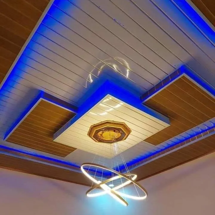 Plafon PVC drop ceiling dengan lampu LED biru hasil pemasangan Diyan Jaya PVC
